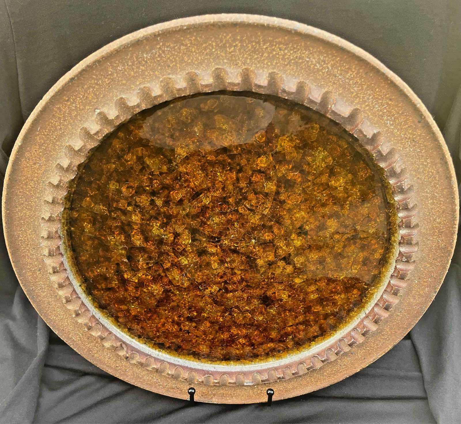 RARE Vtg Earthgender David Cressey 1970\'s Studio Art Fused Glass Pottery Ashtray
