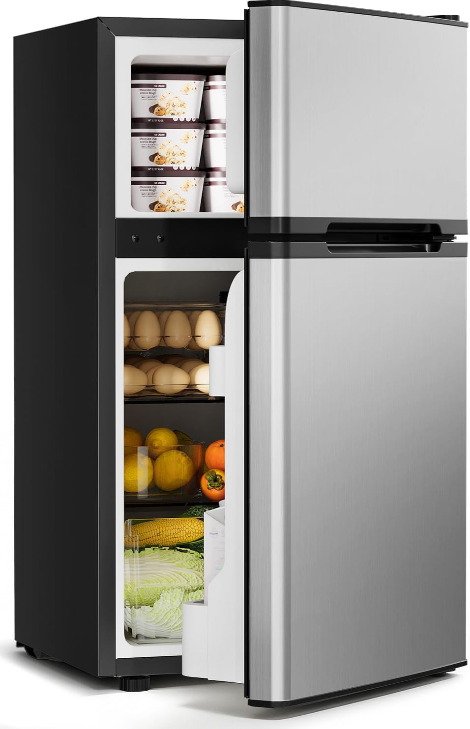 Feelfunn 3.2 Cu.Ft Mini Fridge with Freezer, 2 Door Dorm Fridge, Silver | Small Feelfunn 3.2 Cu.Ft Mini Fridge with Freezer, 2 Door Dorm Fridge, Silver | Small