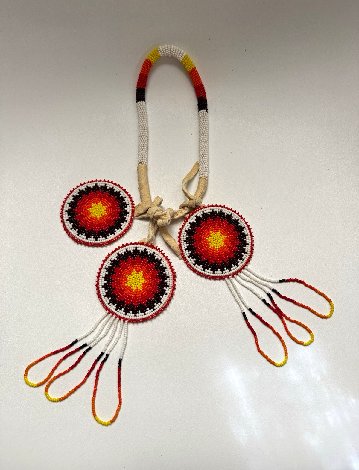 Vintage Native American Indian Beaded Necklace with Starburst Medallion Pendants Vintage Native American Indian Beaded Necklace with Starburst Medallion Pendants