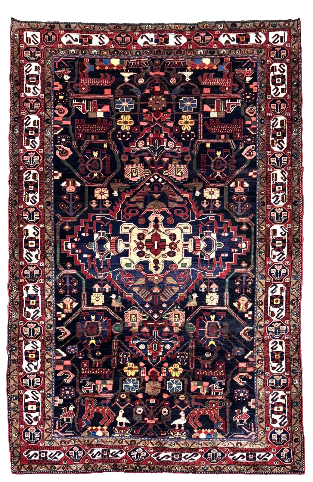 Vintage Nahavand Tribal Geometric Wool Rug 6x11 Navy Blue Hand Knotted Oriental