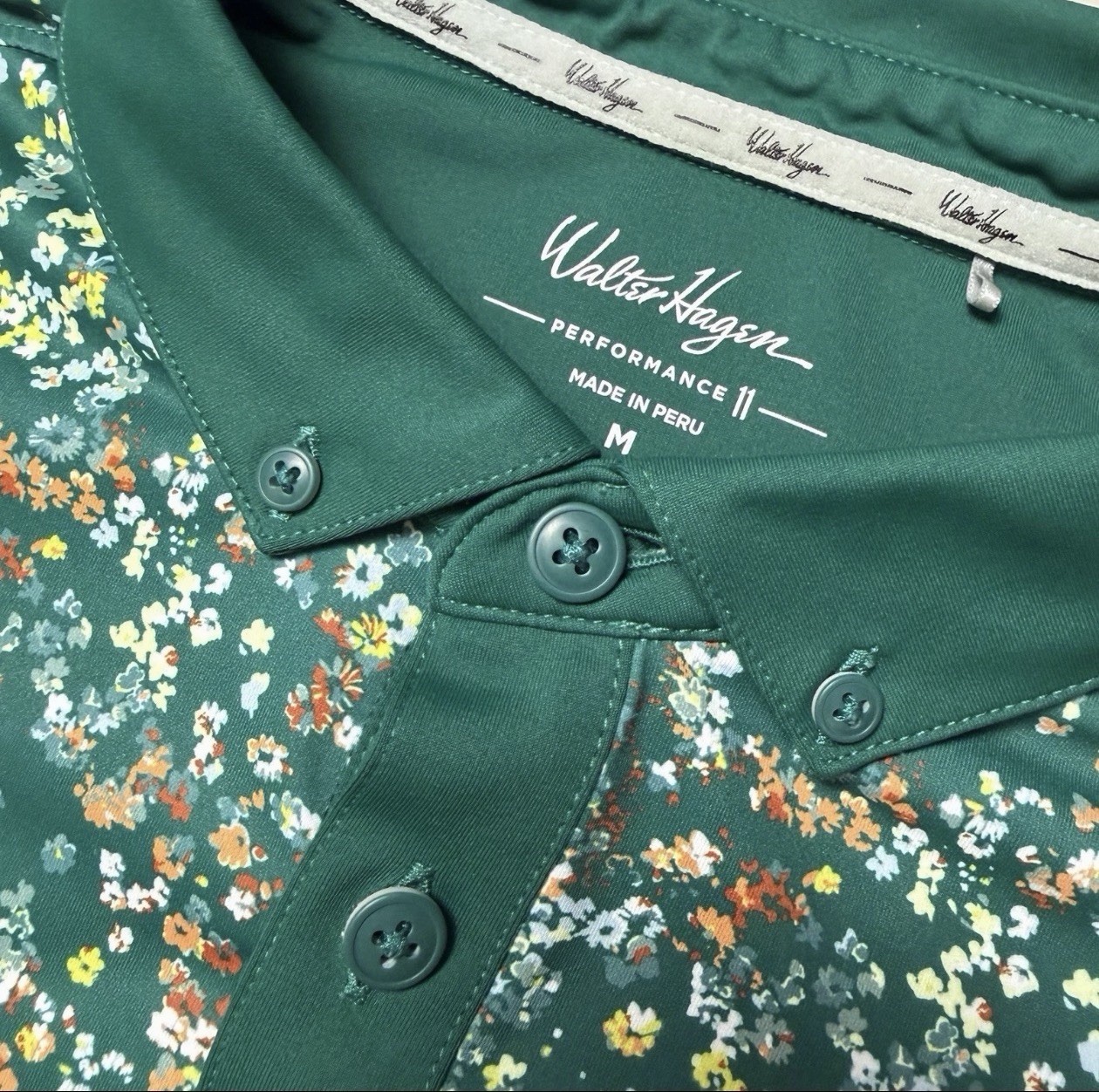 Walter Hagen Performance 11 Polo Mens Medium Green Garden Party Print Wicking Walter Hagen Performance 11 Polo Mens Medium Green Garden Party Print Wicking