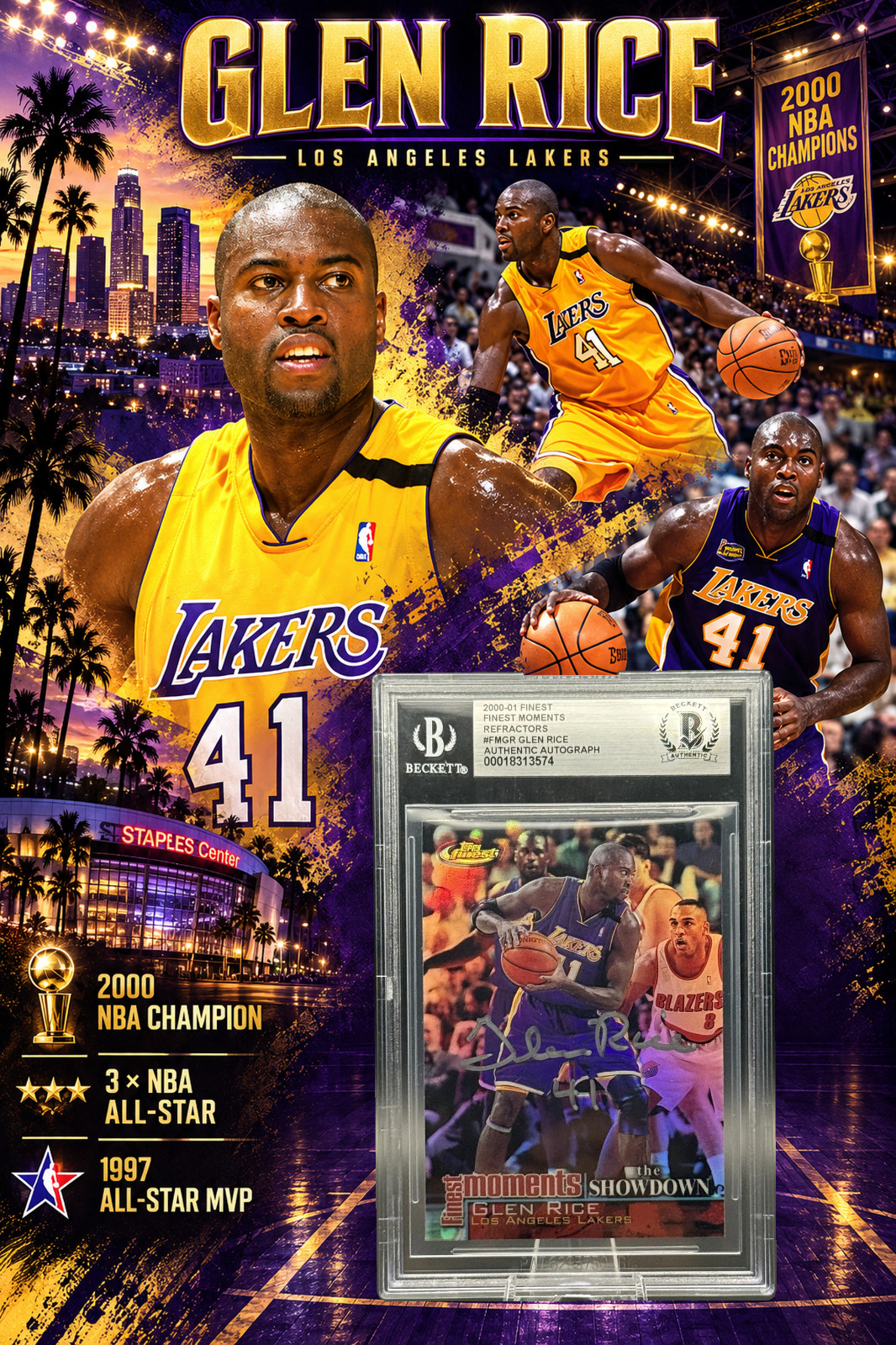 2000-01 Glen Rice Lakers Signed Finest Moments Refractors #FM-GR (BAS)