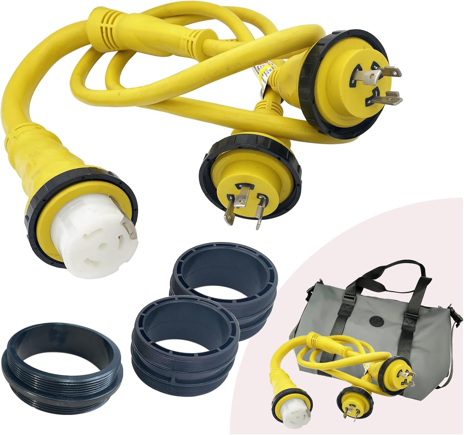 Marine Shore Power Reverse Y Adapter Cord Splitter 2x L5-30P to SS2-50R 30A 50A Marine Shore Power Reverse Y Adapter Cord Splitter 2x L5-30P to SS2-50R 30A 50A