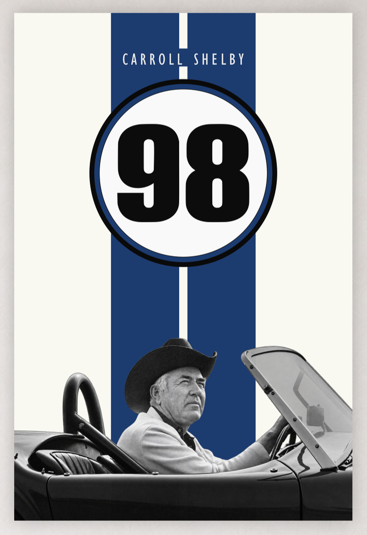 24X36 CARROLL SHELBY 98 COBRA WEMBELDON WHITE GUARDSMAN BLUE STRIPED POSTER