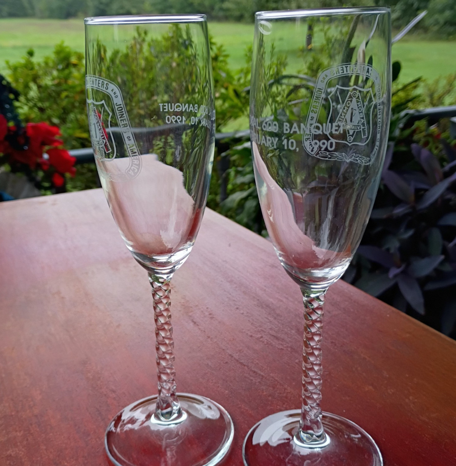 2 United Brotherhood of Carpenters & Joiners Union PA. Banquet Champagne Flutes 2 United Brotherhood of Carpenters & Joiners Union PA. Banquet Champagne Flutes