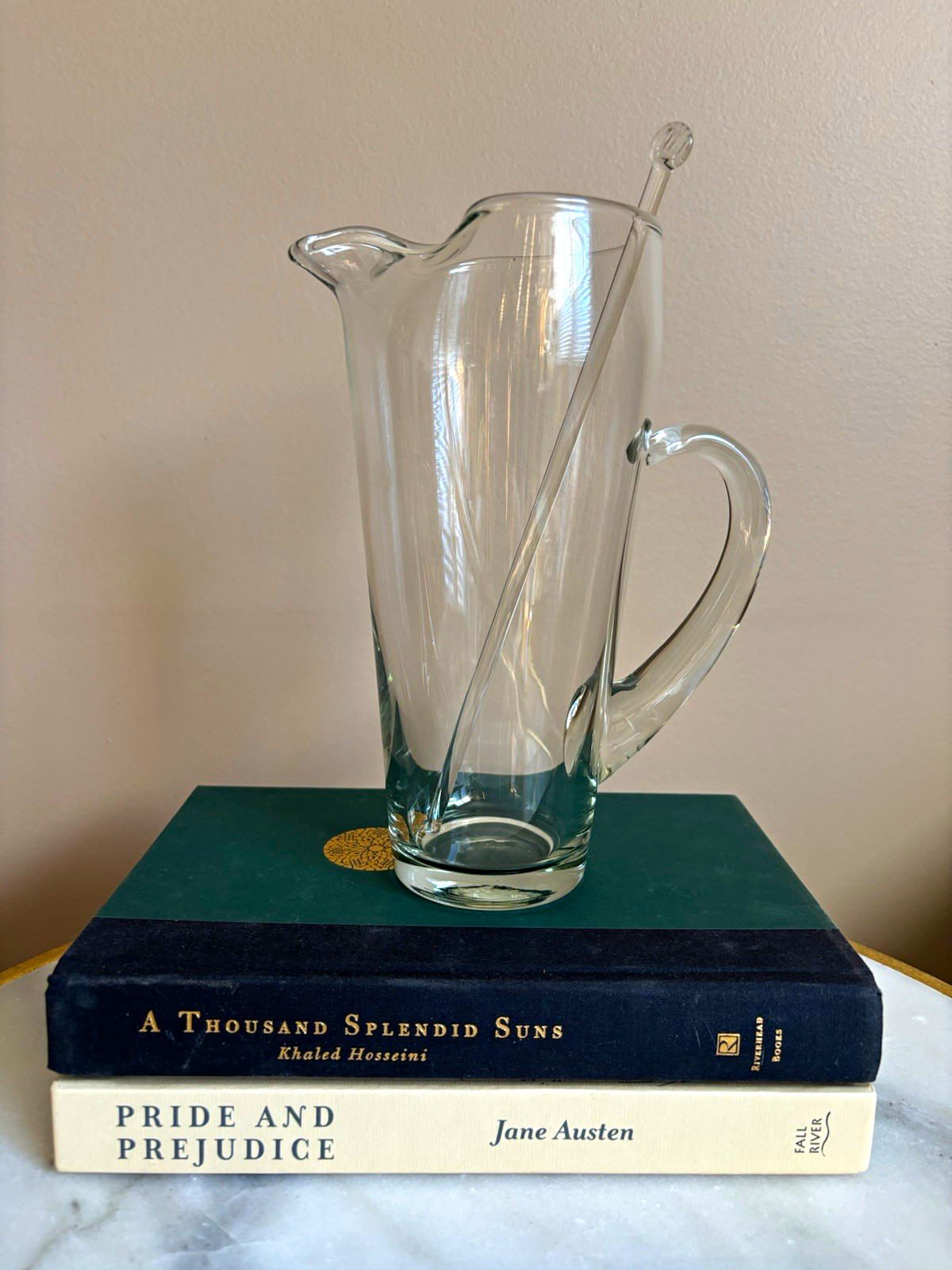 Vintage Mid-Century Retro Glass Cocktail Pitcher & Stir Stick.