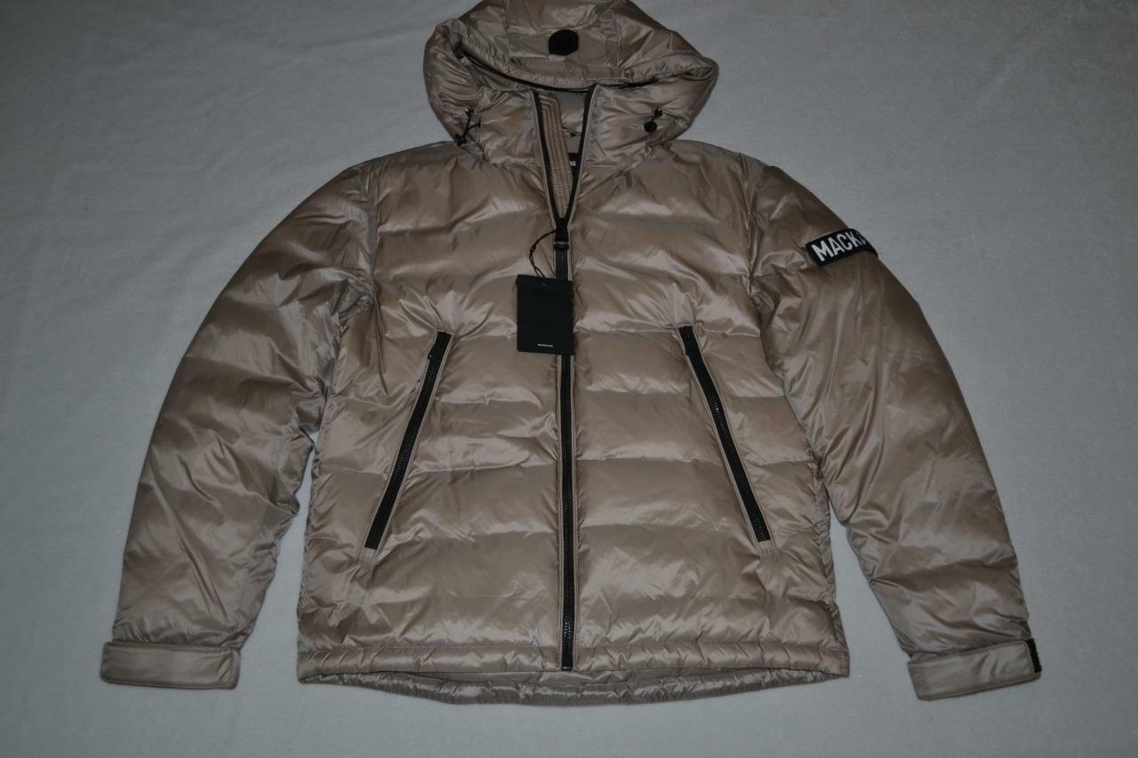 AUTHENTIC MACKAGE MENS VIC  SATEEN DOWN JACKET HOOD SAND  BRAND NEW SELL OUT