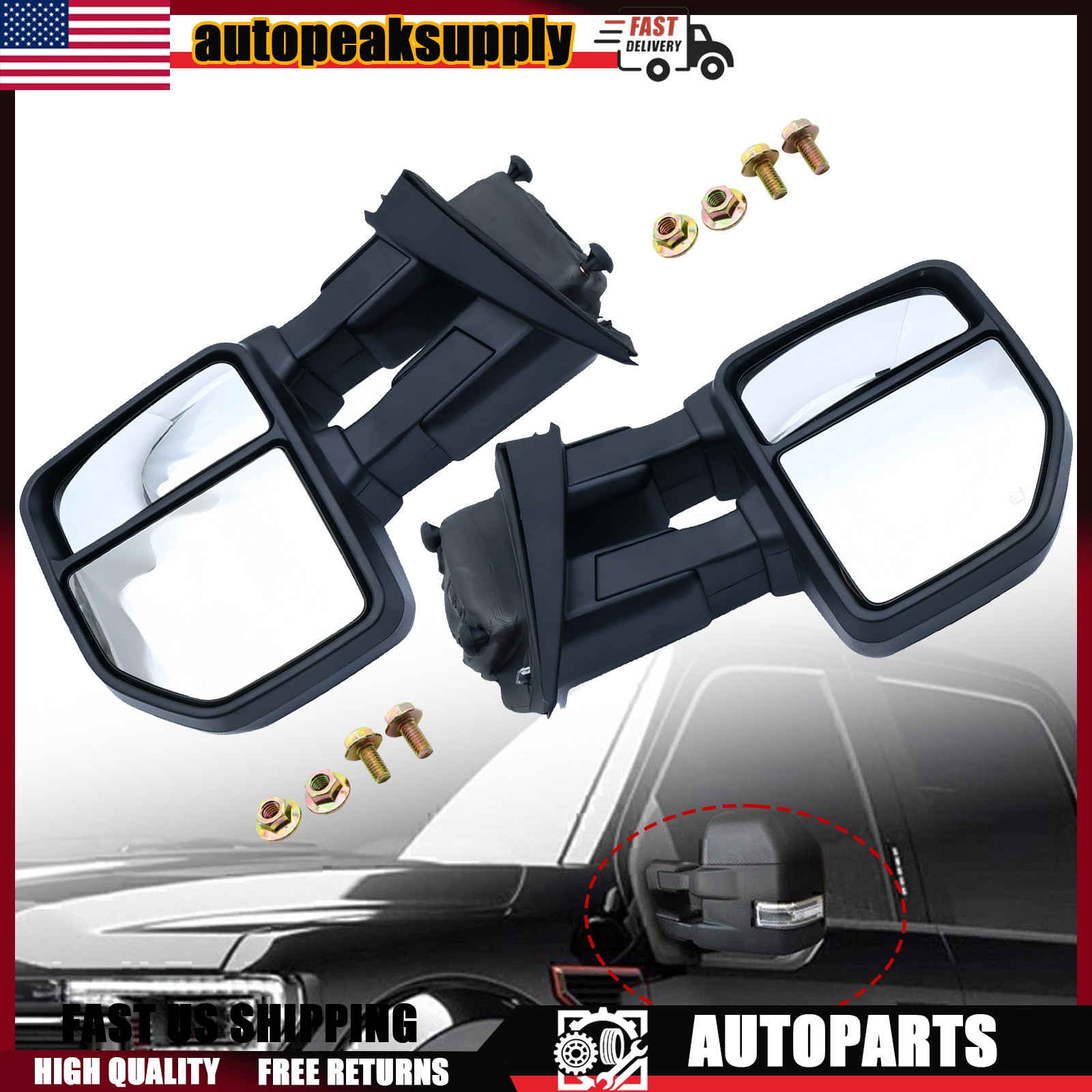 Matte Black Manual Extendable Side Towing Mirrors LH+RH For Ford F-150 USA