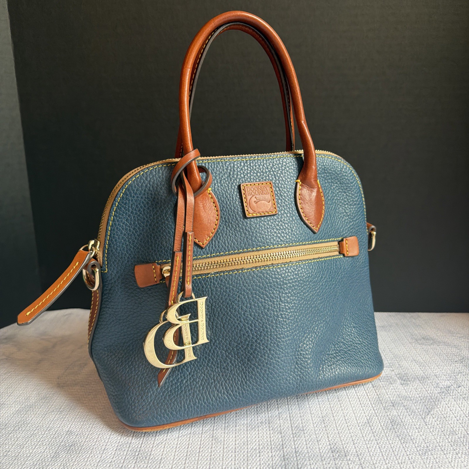 Dooney & Bourke Pebble Grain Domed Satchel 380063998 Purse Bag Blue