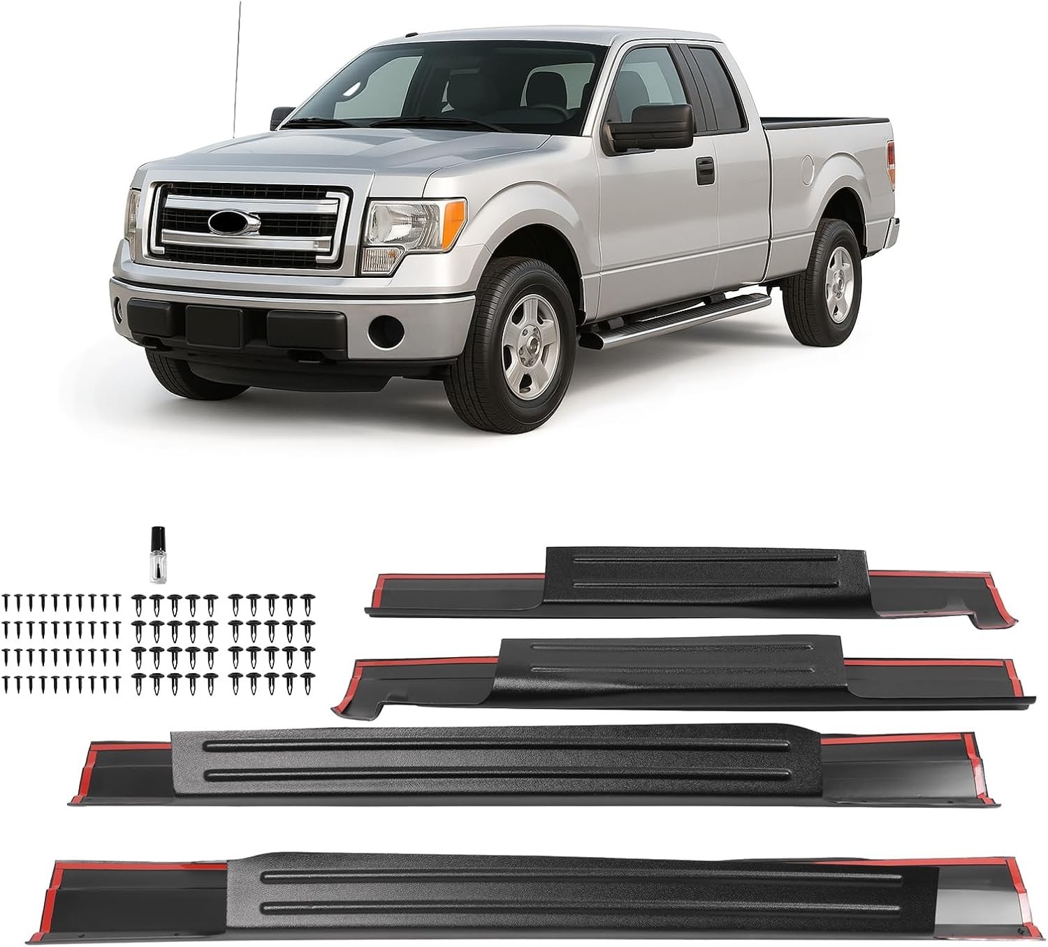 ALMULOO 4pcs Rocker Panel Cover Compatible with 2009-2014 Ford F-150 Crew