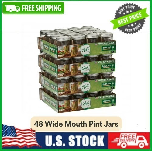 4 PACK Ball 16 oz Mason Jars, Wide Mouth Pint Canning Jars Lids & Rings 12-Pack 4 PACK Ball 16 oz Mason Jars, Wide Mouth Pint Canning Jars Lids & Rings 12-Pack