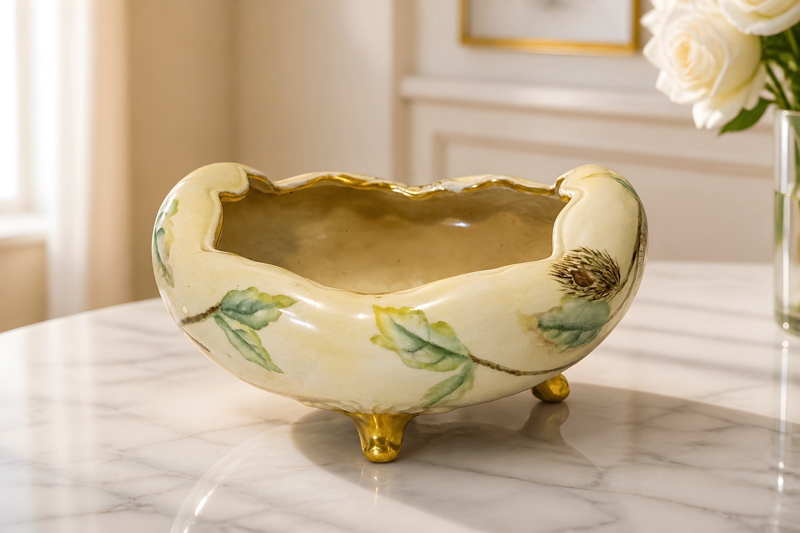 Antique 1915 MZ(Moritz Zdekauer) porcelain footed bowl signed by Maud Thompson