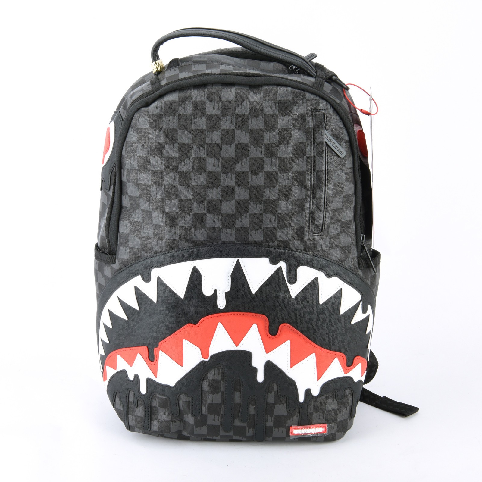 Sprayground Shark Dipping DLXV Leather Bag Backpack Unisex Black Gray Plaid