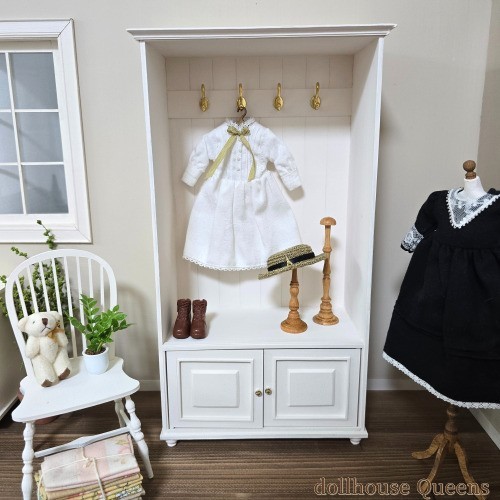 1/6 Scale Open Wardrobe Miniature – White Doll Closet with Hanging Hooks Cabinet