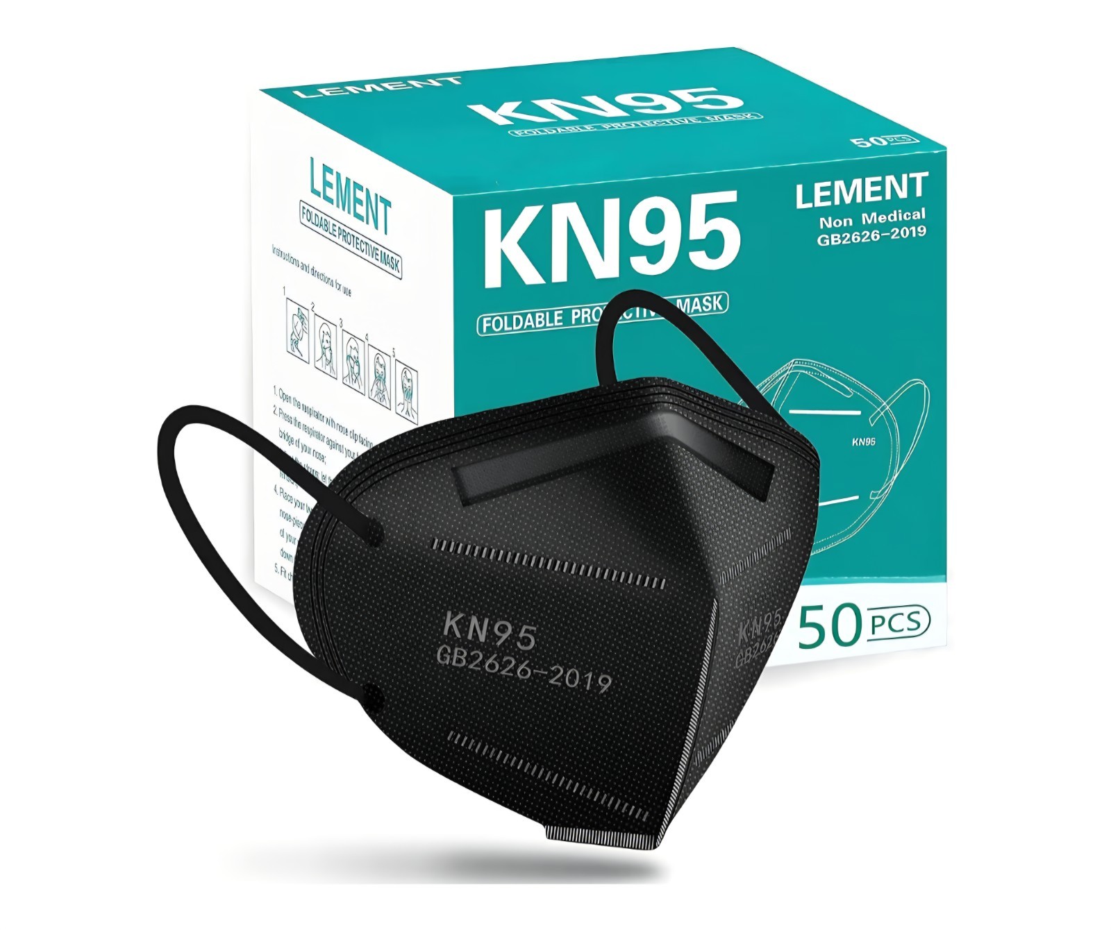 LEMENT 50pcs KN95 Face Mask Black 5Layer Filter≥95% Cup Dust Safety Masks LEMENT 50pcs KN95 Face Mask Black 5Layer Filter≥95% Cup Dust Safety Masks