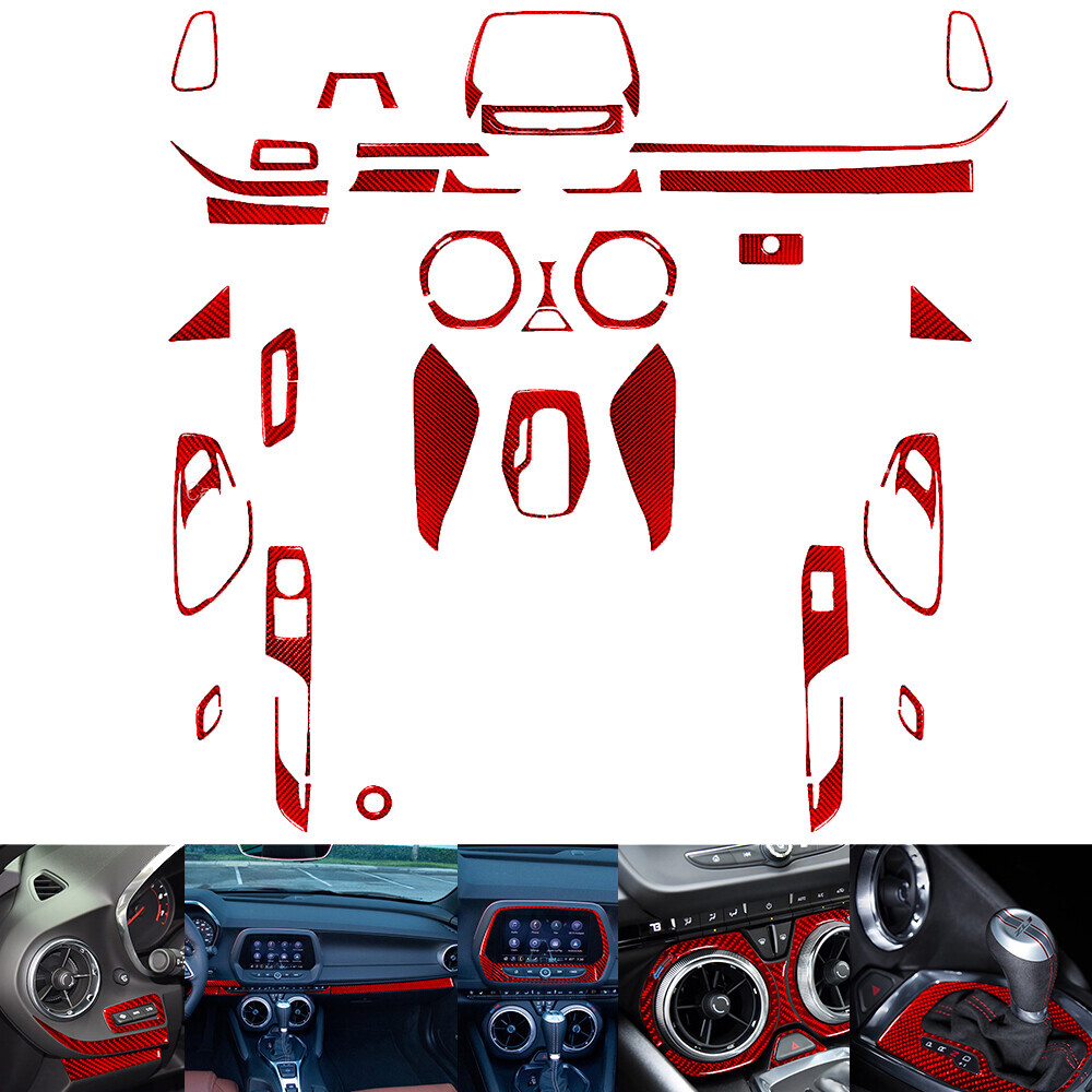35pcs For Camaro 2016-18 Red Carbon Fiber Full Kits Interior Trim