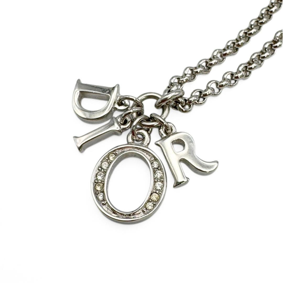 Dior Letter Charm Necklace Pre-Owned Silver Plated Rhinestone Pendant Japan