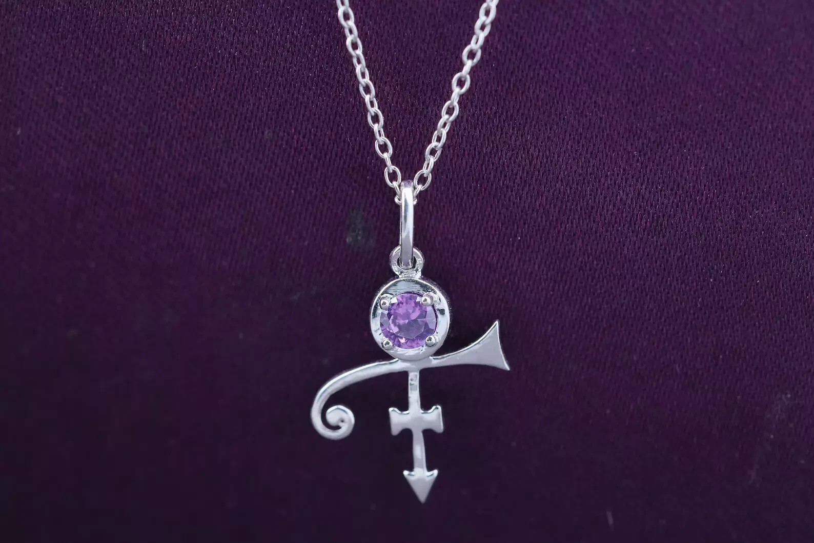 2Ct Round 14K White Gold Plated Prince Love Symbol Pendant Simulated Amethyst
