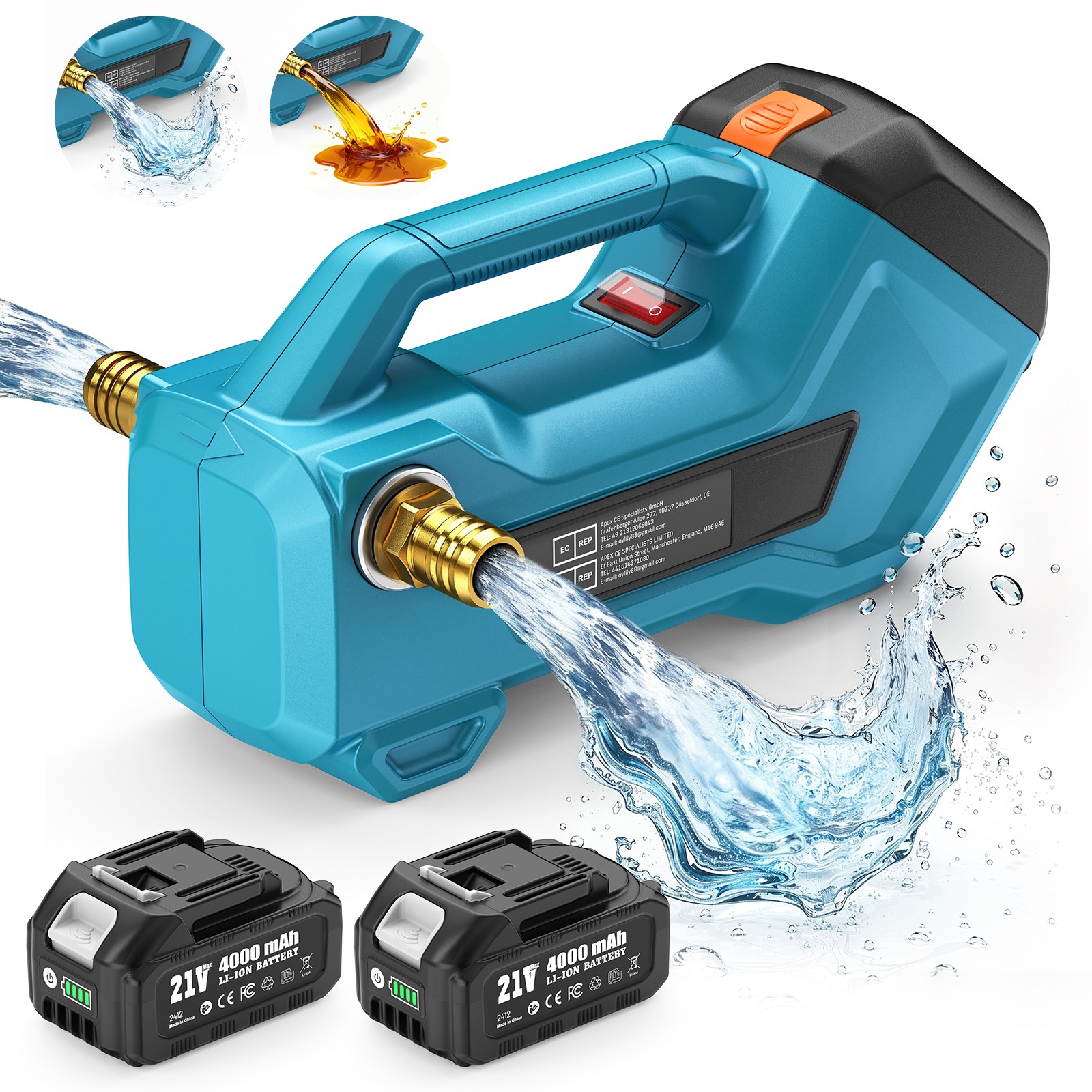 Seesii Cordless Transfer Pump fr Water/Diesel 760GPH Selfpriming 2×4.0Ah Battery