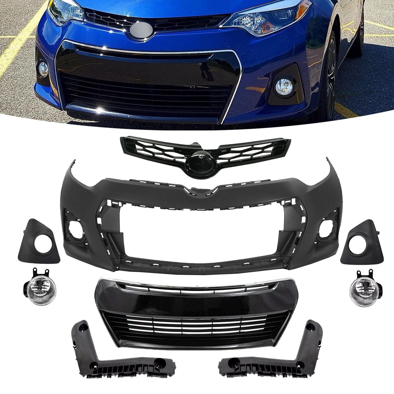 For 2014-2016 Toyota Corolla S SE Front Bumper Upper Lower Grille Fog Lights Set For 2014-2016 Toyota Corolla S SE Front Bumper Upper Lower Grille Fog Lights Set