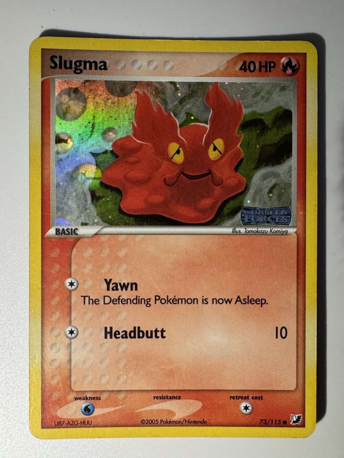 Slugma 73/115 STAMPED Reverse Holo EX Unseen Forces 2005 Pokemon TCG Komiya