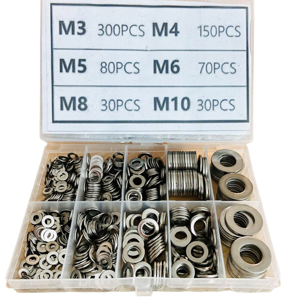 660 Pieces of 304 Stainless Steel Washers Flat Washer Assortment Kit 6 Sizes New