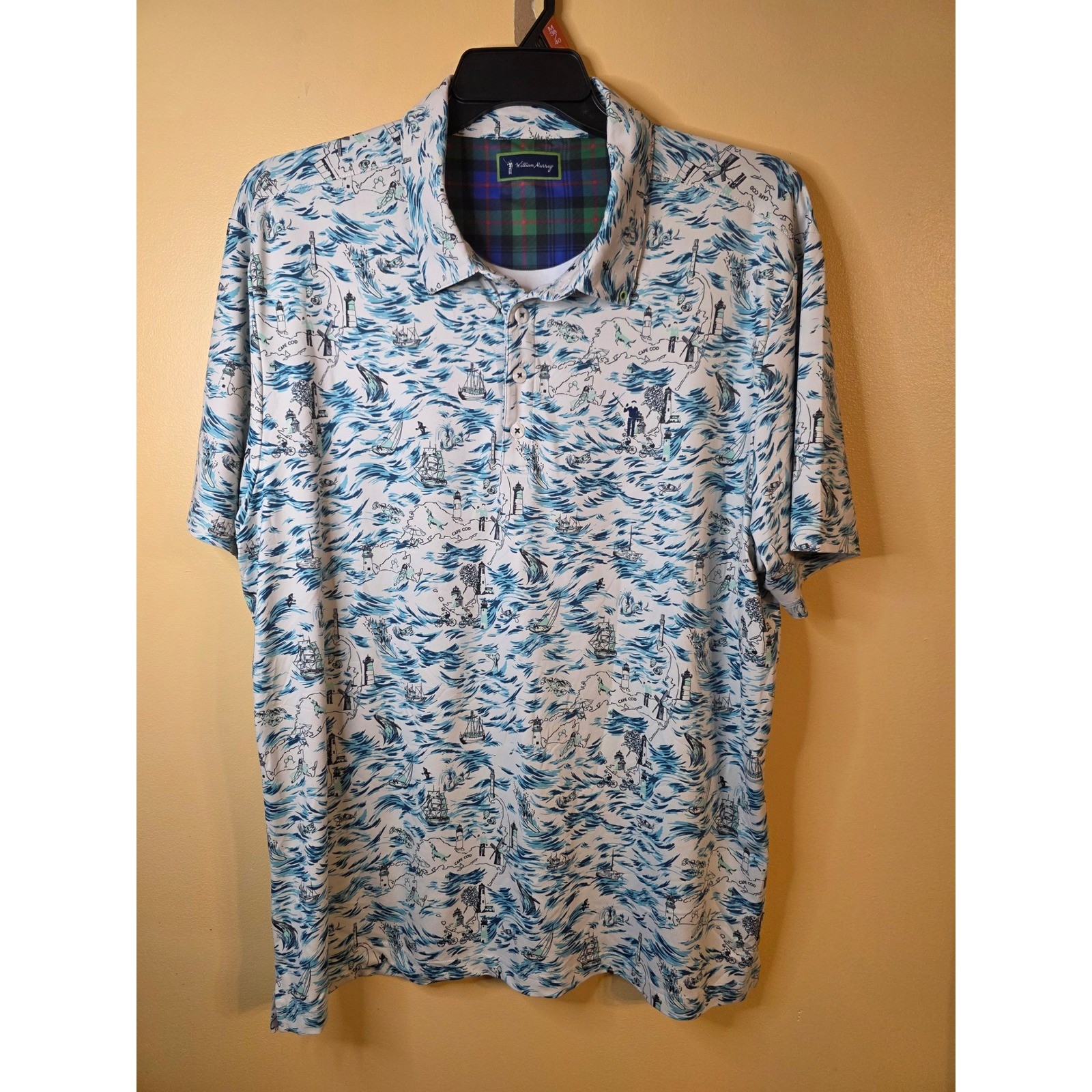 William Murray Golf Polo Mens XL Cape Cod Nautical Print Blue White Performance William Murray Golf Polo Mens XL Cape Cod Nautical Print Blue White Performance