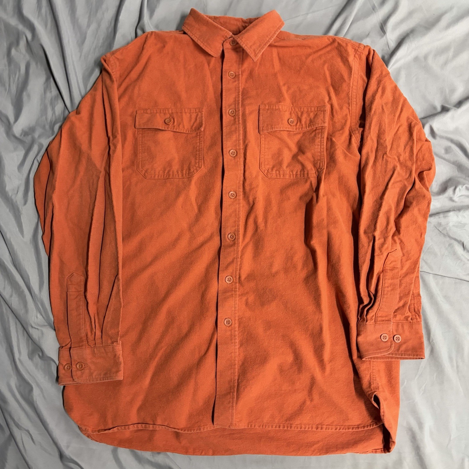 Vintage L.L. Bean Orange Chamois Cloth Shirt Button Down Long Sleeve Sz XL Tall