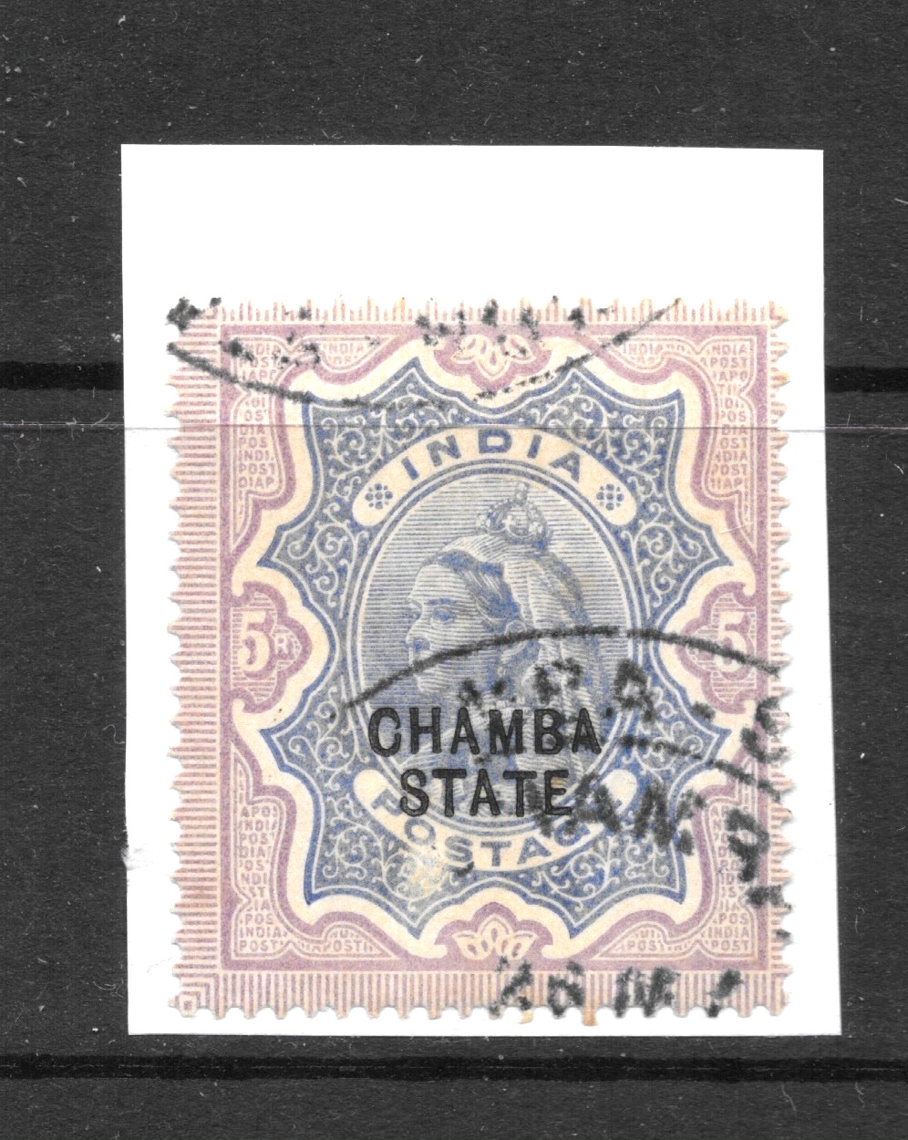 1887-95 CHAMBA, SG21 CAT £1300 FINE USED,5R, QUEEN VICTORIA, INDIA INDIAN STATES