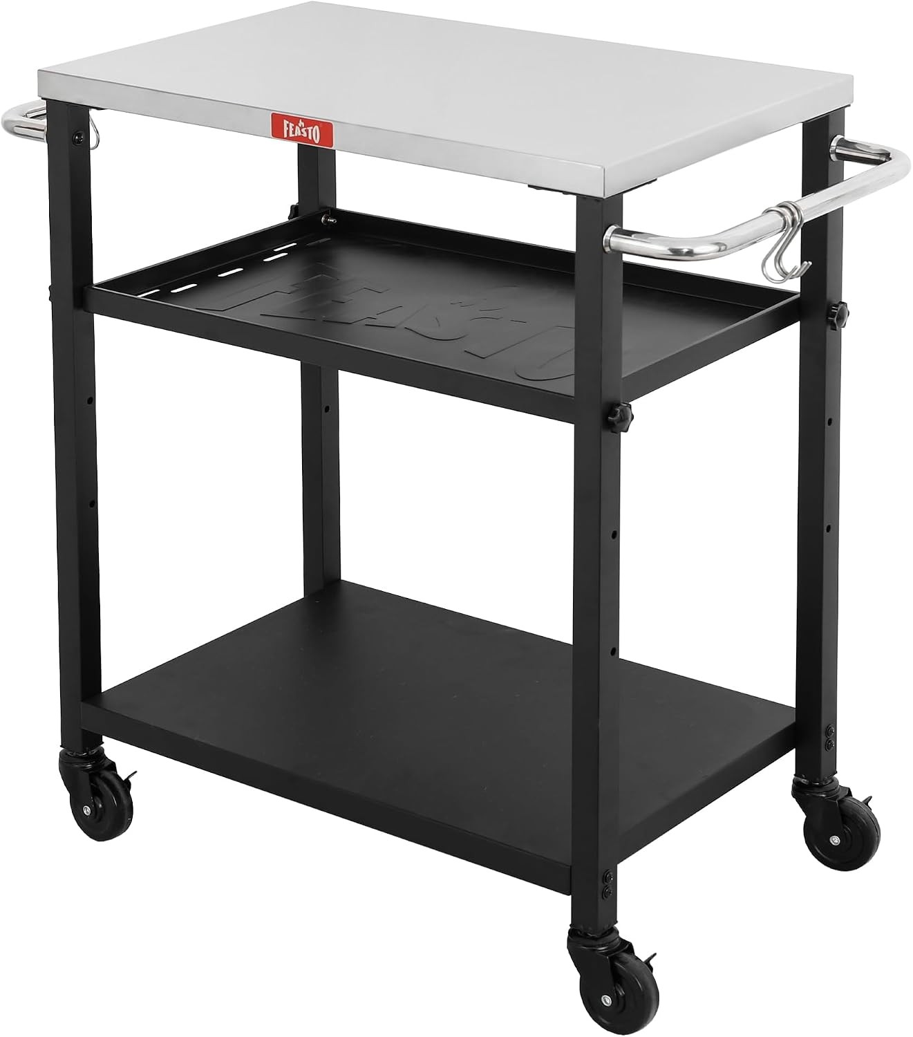 3-Tier Outdoor Grill Cart, Rolling Pizza Oven Table with Compact 26.6\