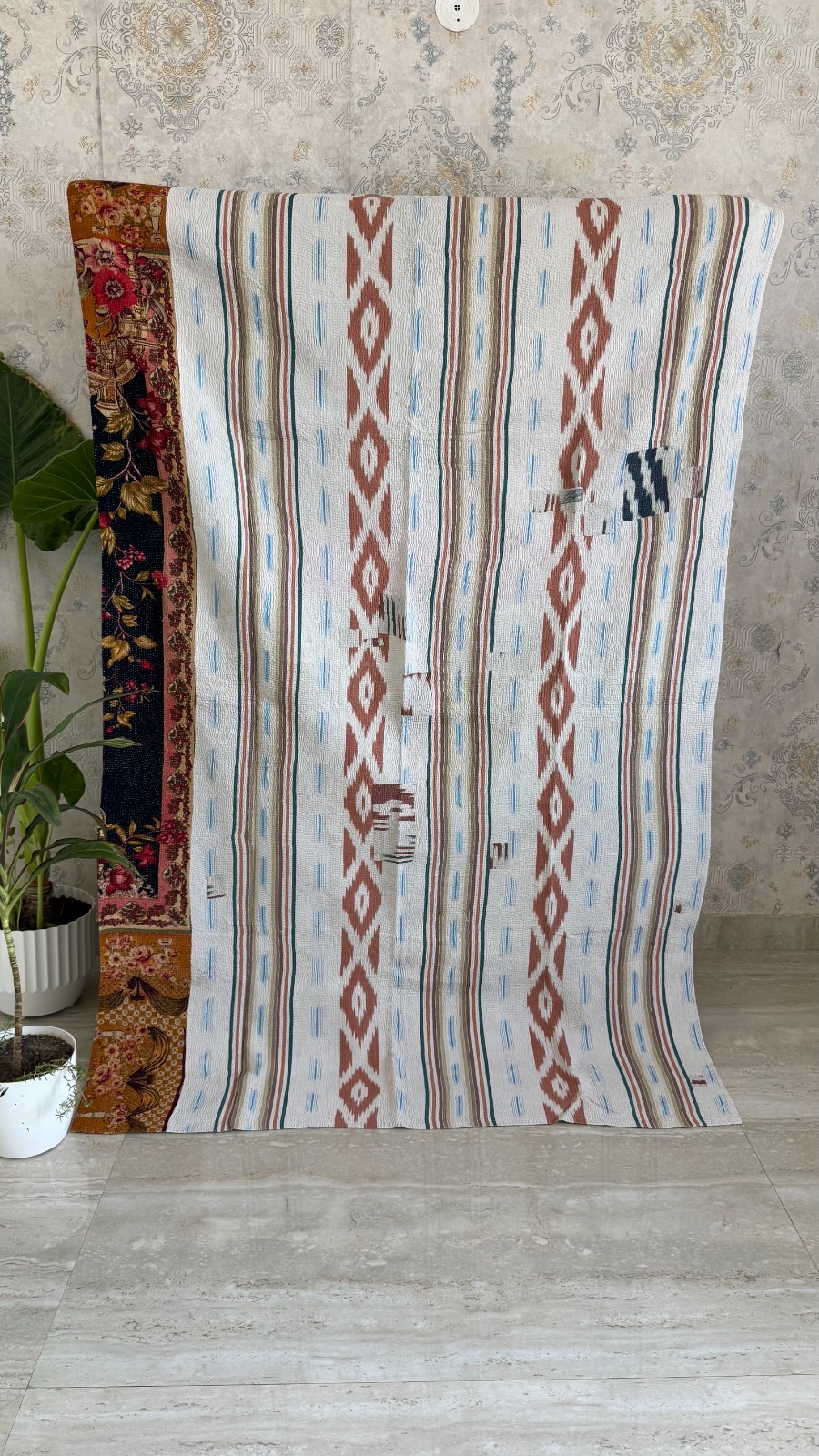 Cotton Vintage Kantha Quilt Handmade Patchwork Reversible Indian Bedspread