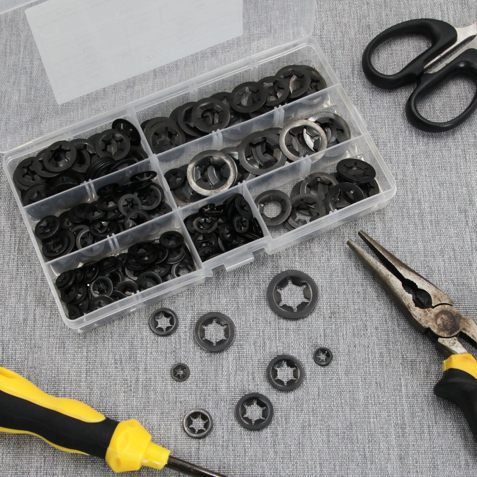 340Piece Internal Teeth Star Lock Spring Quick Washer Push-In Quick Nut Set New