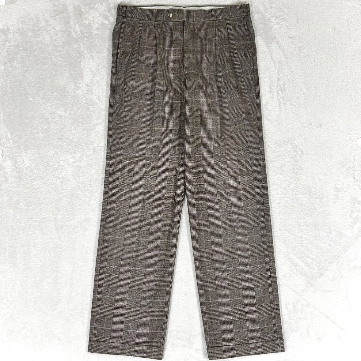 Vtg 70s Berle Glen Plaid Flannel Wool Pleated Dress Pants Men’s 34x33 Gray Talon