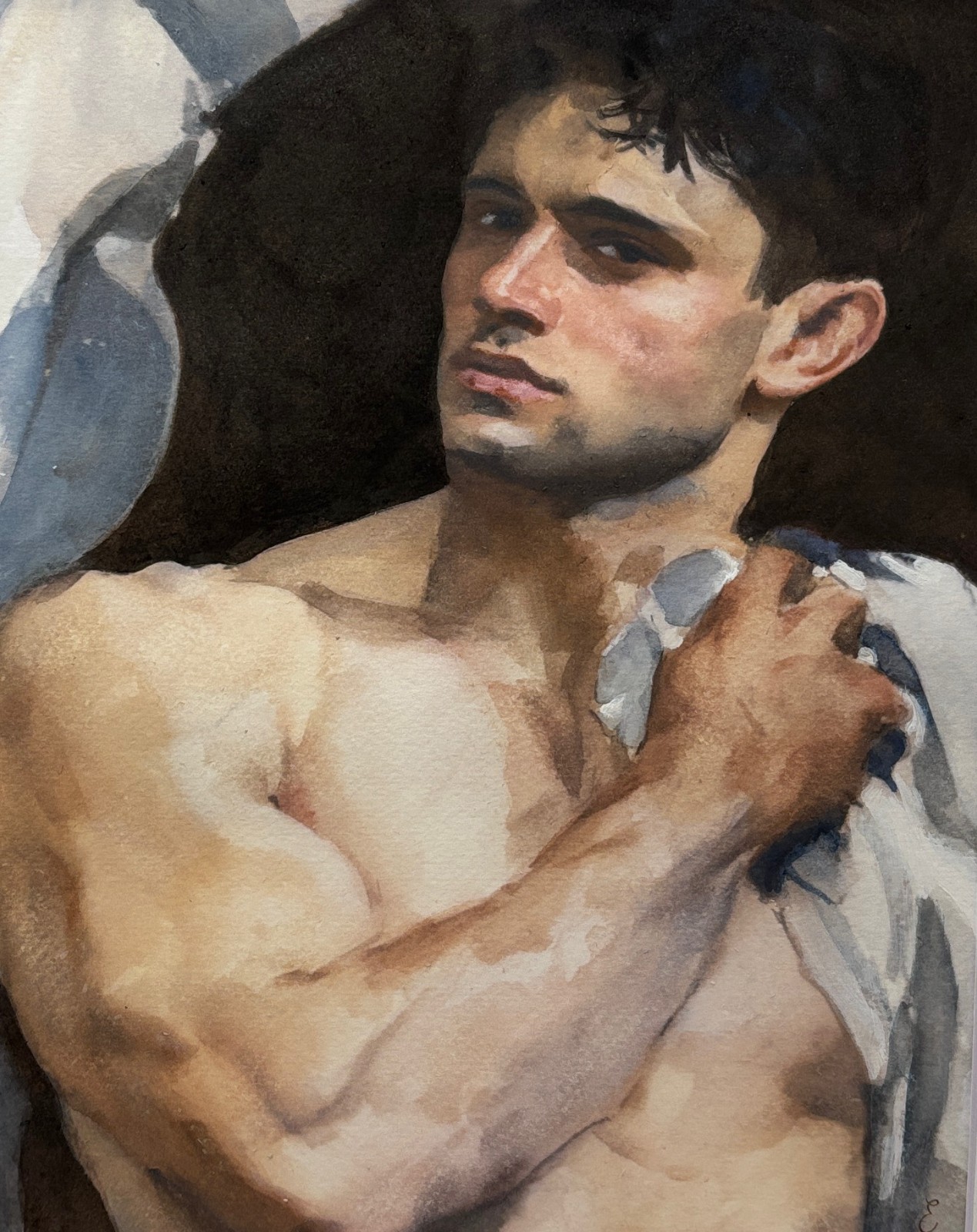 🎨 Original Male Figure Watercolor Acrylic Painting 8x10 Contemporary Portrait