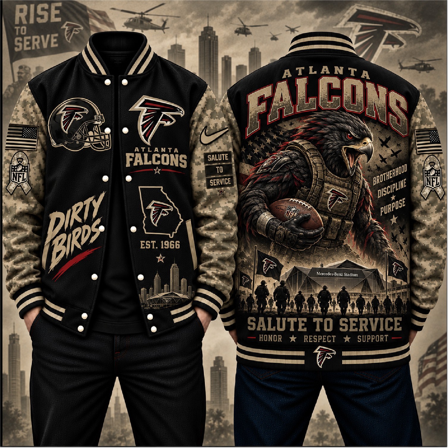 Atlanta Falcons Black 2026 Salute to Service Baseball Jacket