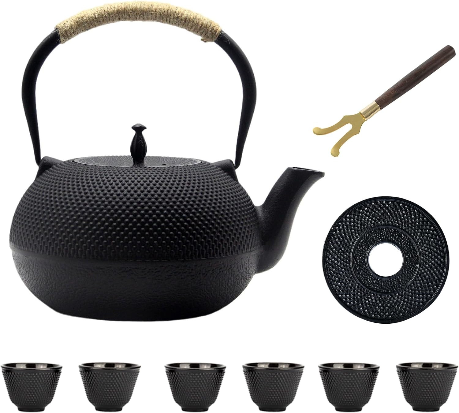 Elegant Japanese Cast Iron Teapot Set with Cups & Strainer - 1800ml