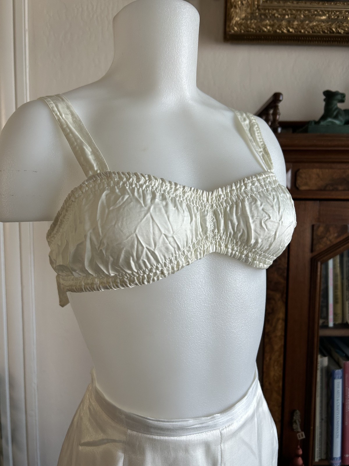 1930s Style Rouched Satin Bralette by Mershy - Luxe Slow Fashion- Cream sz SM