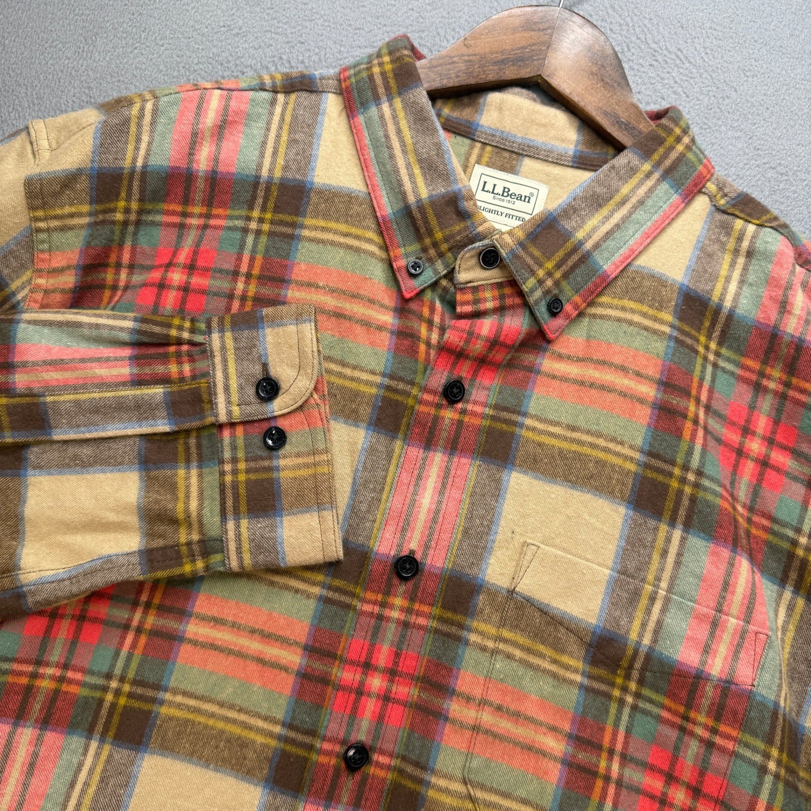 L.L. Bean Scotch Plaid Flannel Shirt Mens XXL Tall Multicolor Slim Outdoor Work