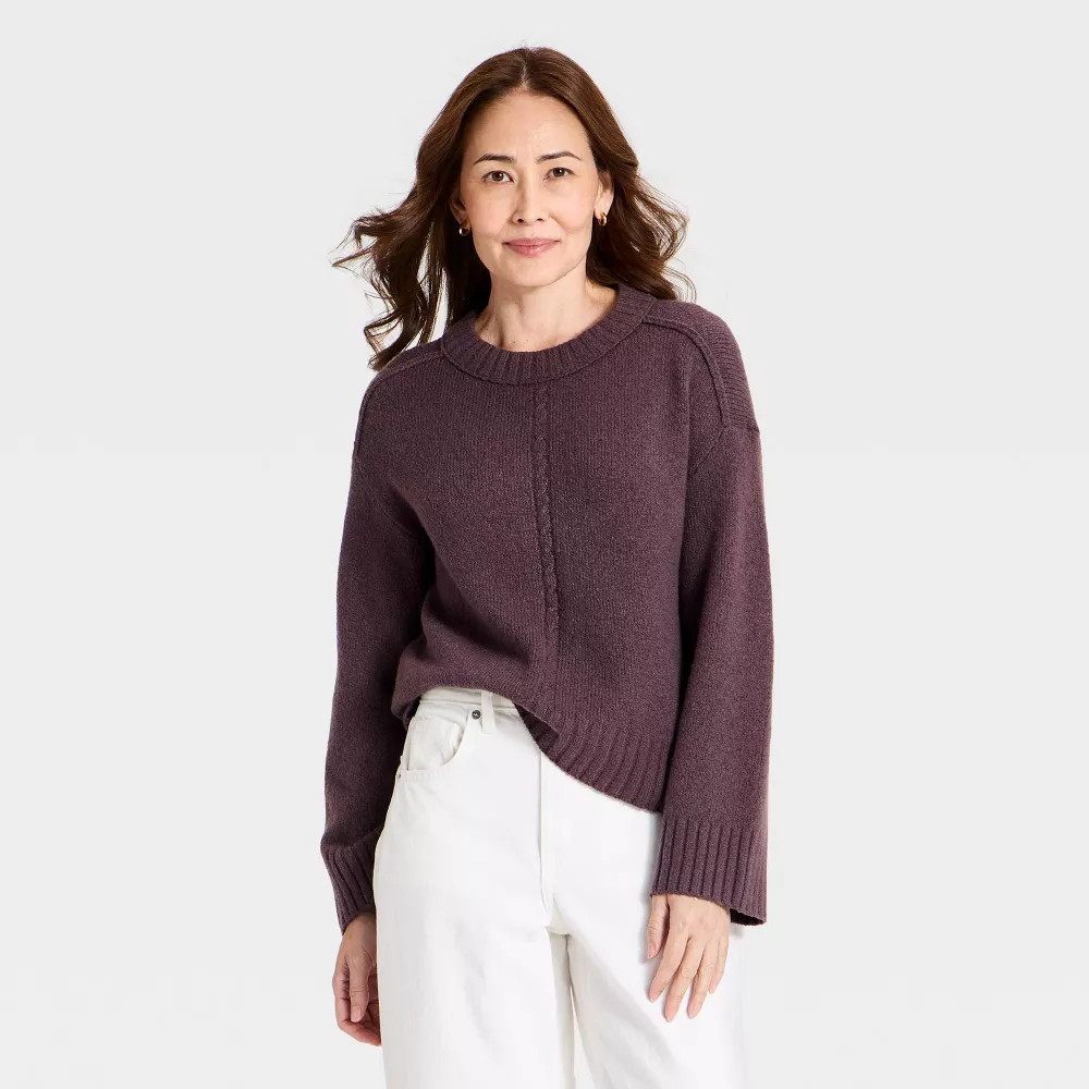 Women\'s Heritage Crewneck Pullover Sweater - Universal Thread Burgundy M