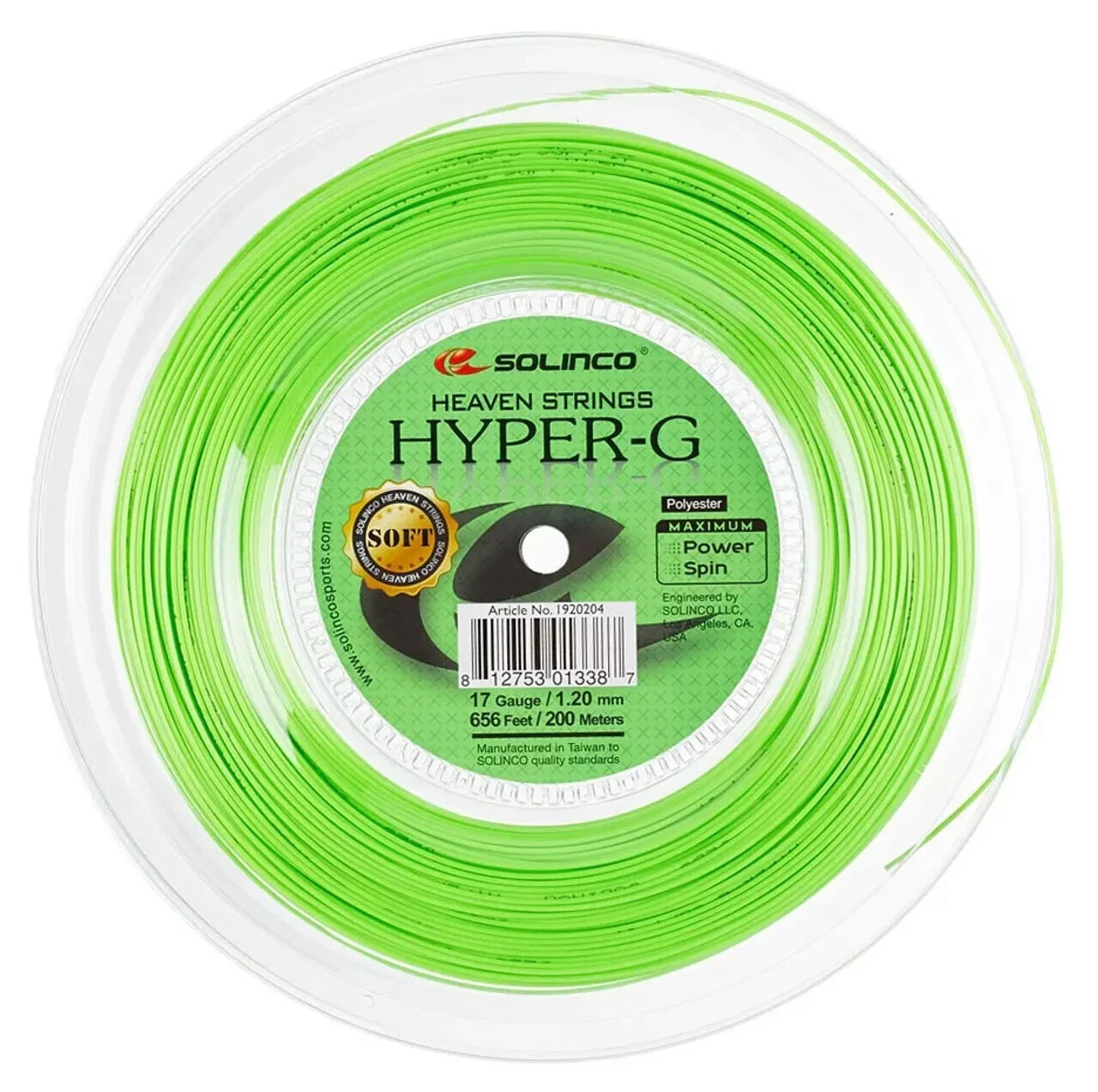 Solinco HYPER-G SOFT 17 1.20mm (green) 656ft 200m Tennis String Reel Solinco HYPER-G SOFT 17 1.20mm (green) 656ft 200m Tennis String Reel
