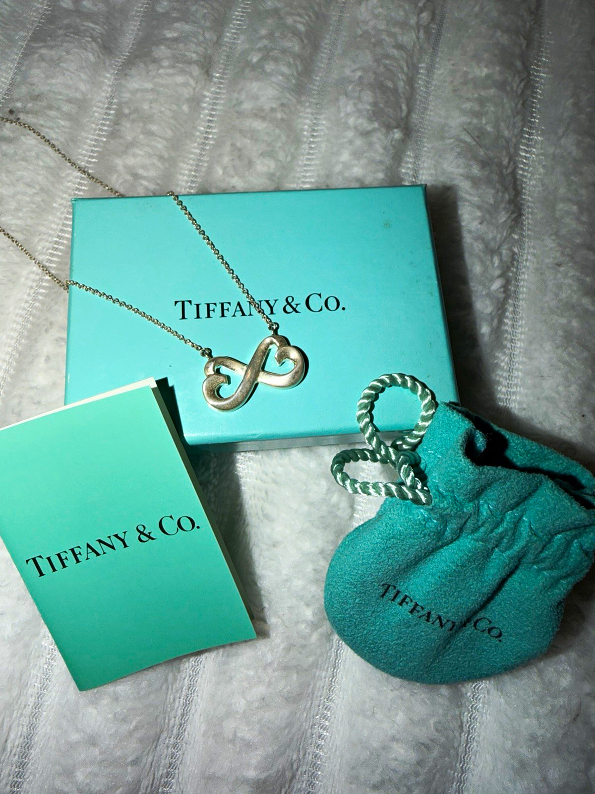 Tiffany & Co. Signed 925 Sterling Silver Infinity Pendant Cable Chain Necklace