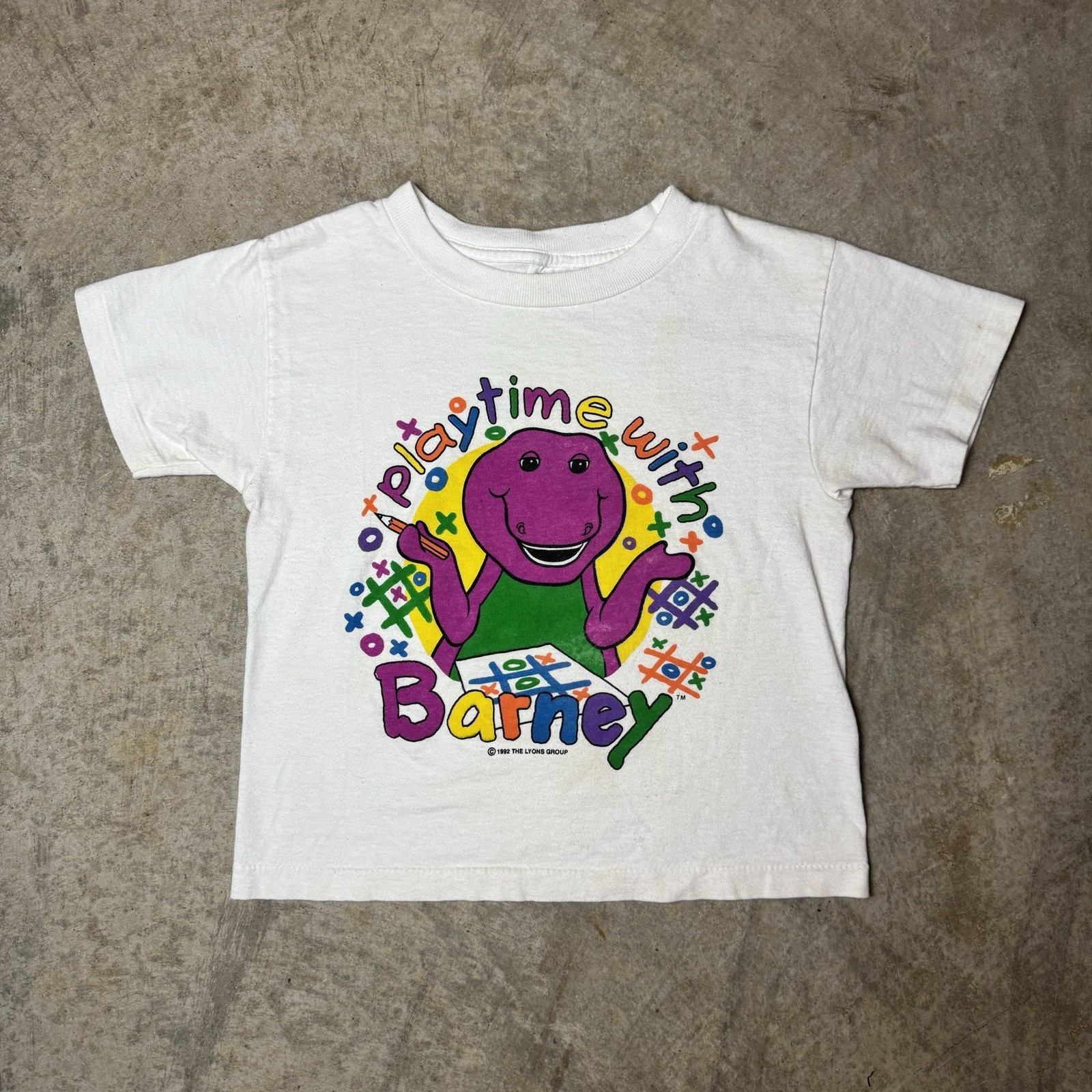 Vintage 1992 Barney Playtime T Shirt Kids 7 USA Single Stitch Lyons Group