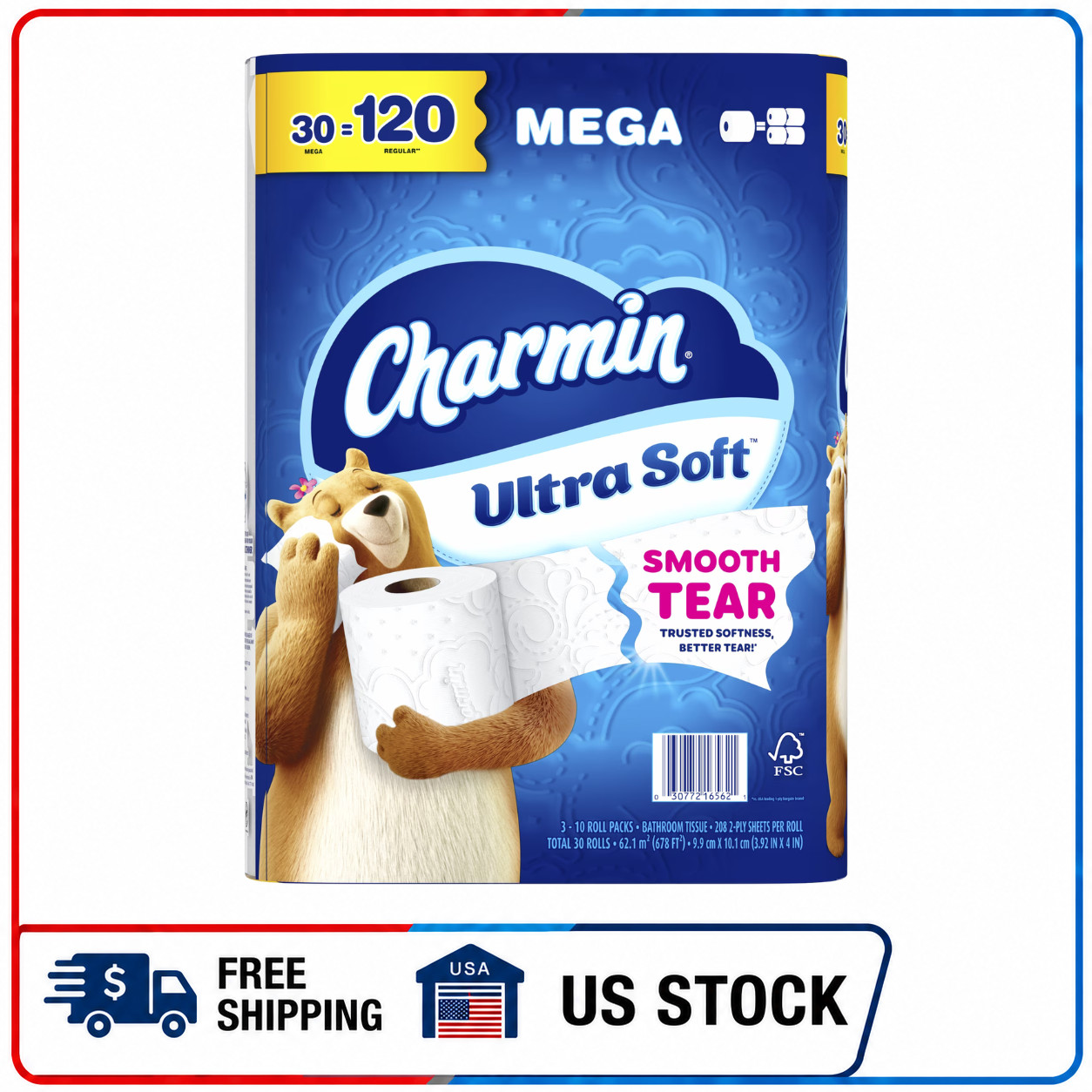 Charmin Ultra Soft Toilet Paper 30 Mega Rolls 2-Ply Bath Tissue