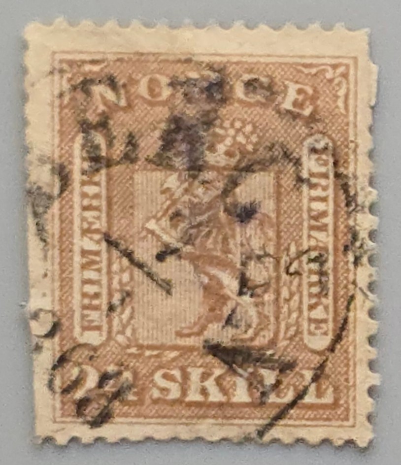 Norway 1863 Coat of Arms 2sk Yellow Brown - Used, Faults