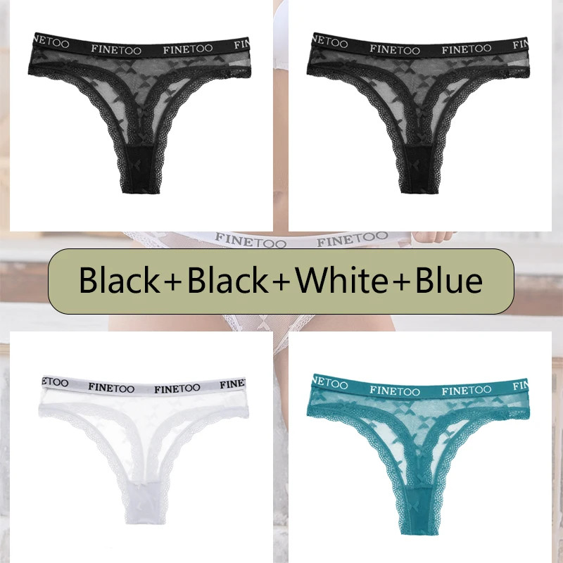 FINETOO 4 Pack Women\'s Lace Thong Panties Low Waist Bikini G String Breathable