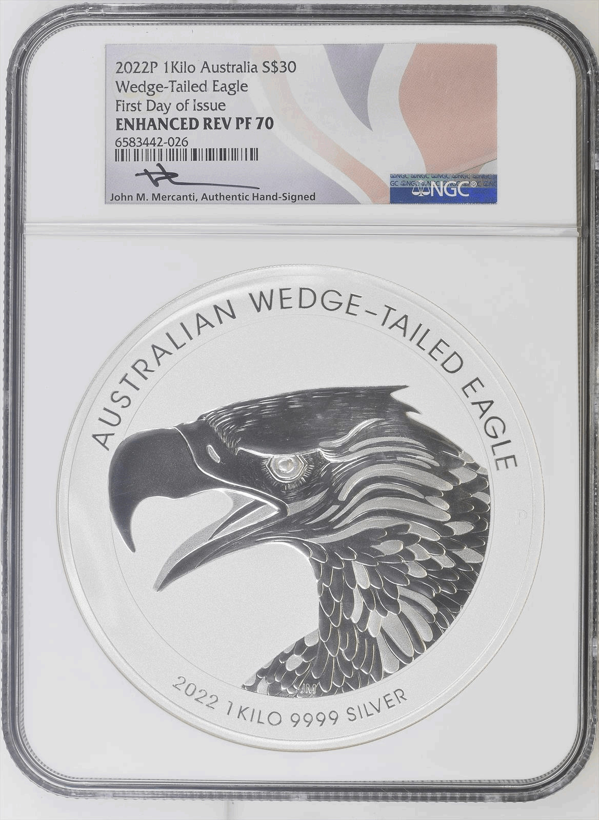 2022 P 1 Kilo Silver Australia Wedge Tailed Eagle NGC Rev PF 70 FDOI Mercanti