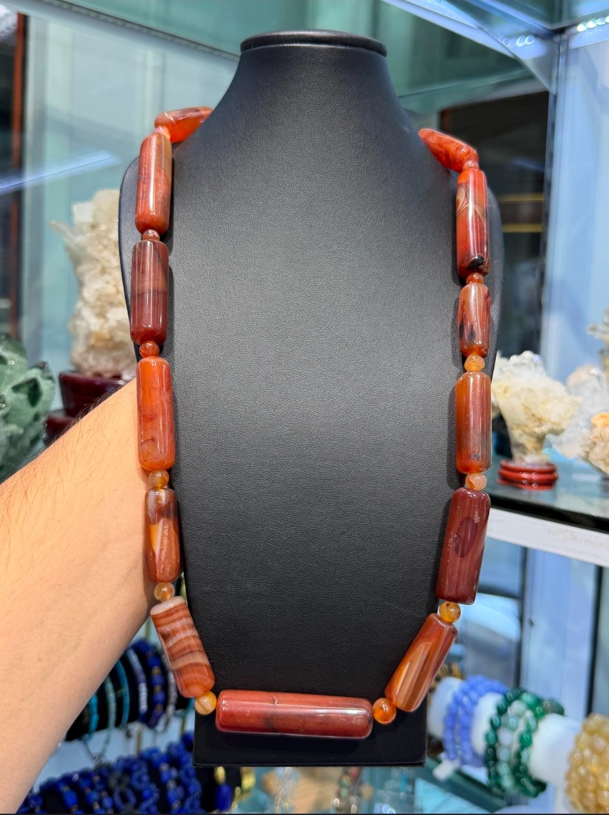 Rare Antique Huge Tibetan Agate Cylinder Bead Necklace – 100% Real Natural Stone