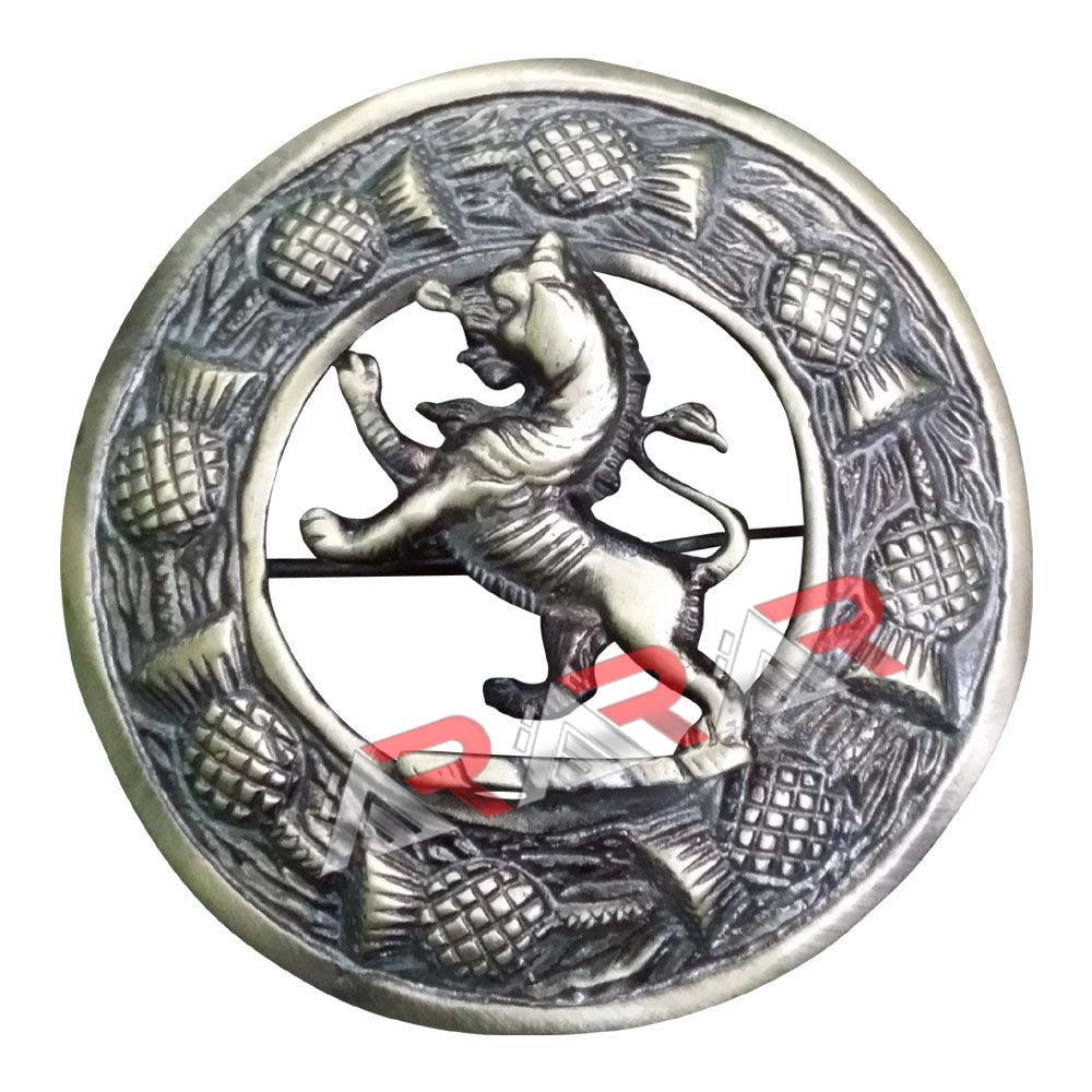 AAR Scottish Rampant Lion Kilt Brooch Fly Plaid Thistle Antique Finish 3\