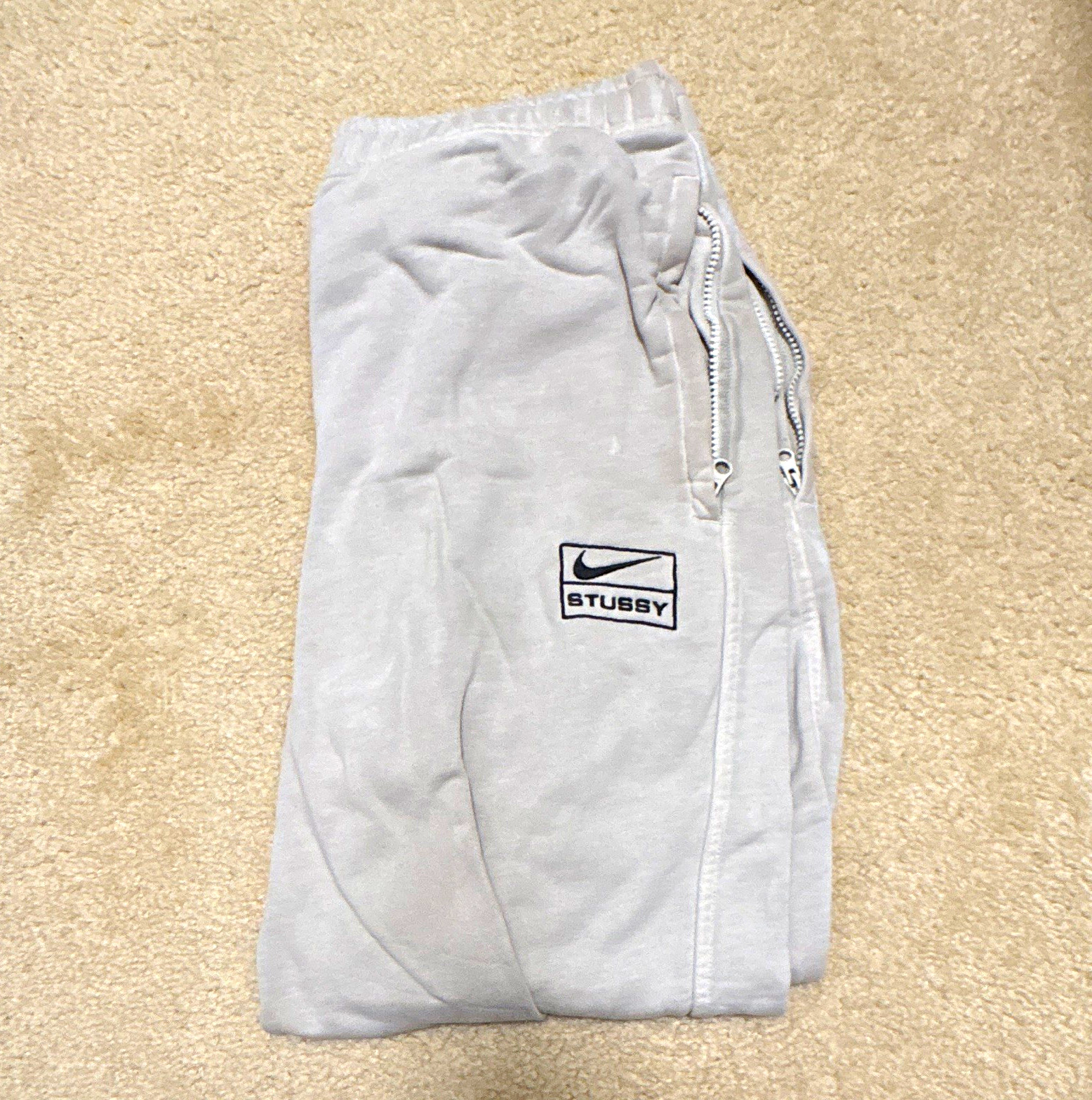 Nike x Stussy Gray Fleece Jogger Pants Mens M Tapered Drawstring Elastic