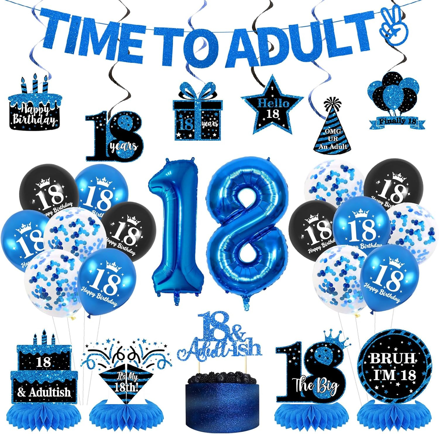 Happy 18Th Birthday Decorations for Boys, 26Pcs Black Blue 18Th Party Supplies Happy 18Th Birthday Decorations for Boys, 26Pcs Black Blue 18Th Party Supplies